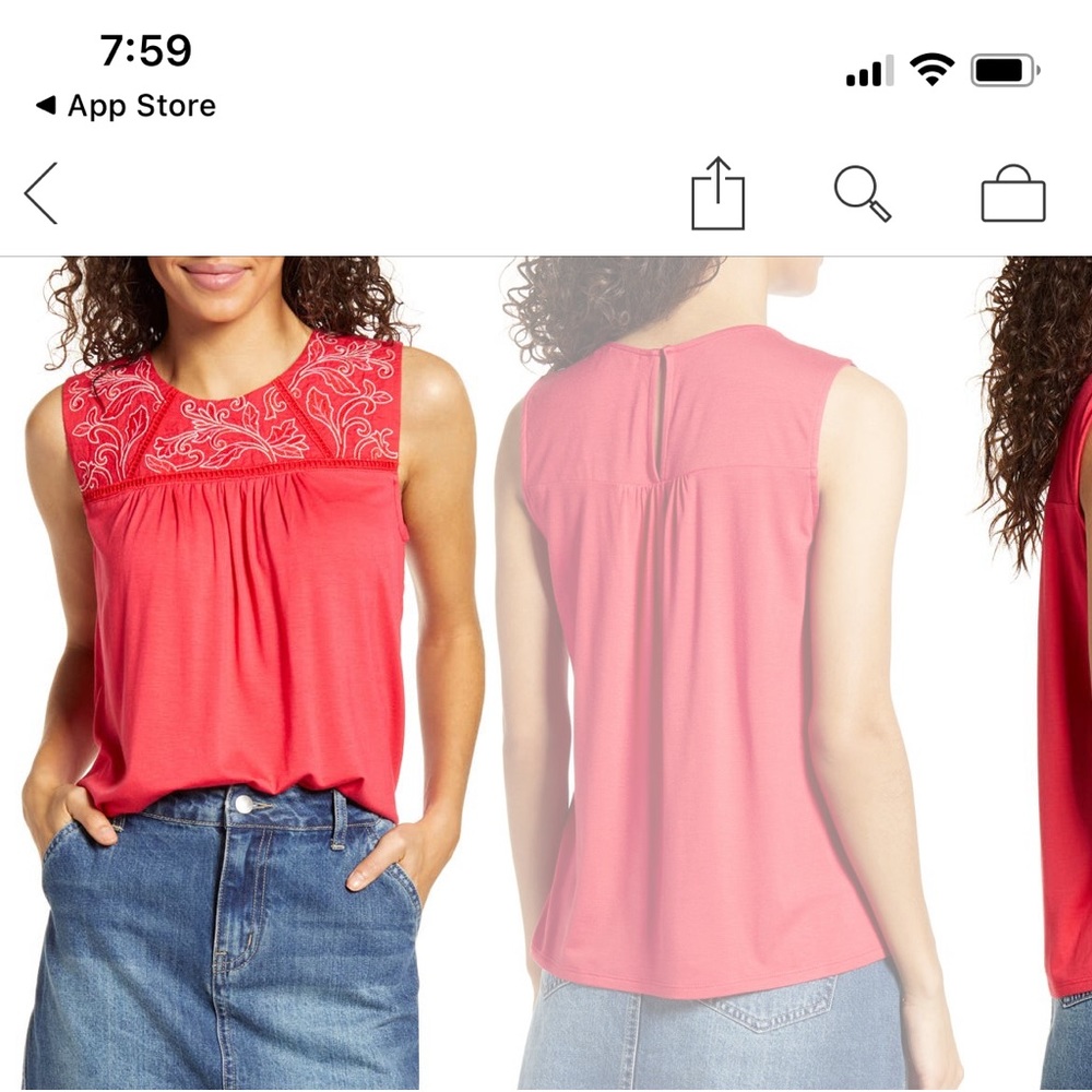 Gibson x Hi Sugarplum red floral yoke tank petite xs
